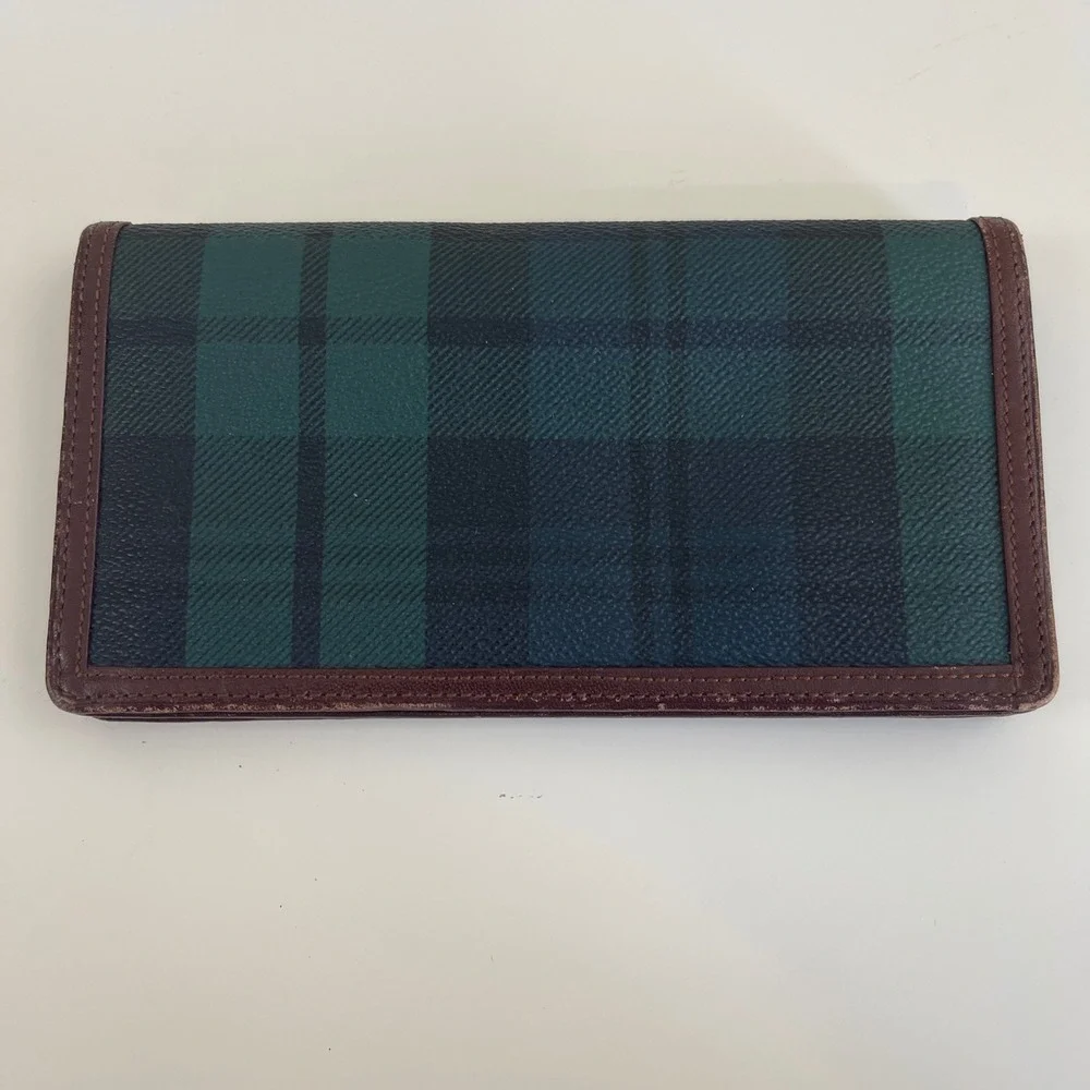 VTG Polo Ralph Lauren Wallet Blackwatch Plaid Tartan Leather Bifold Long‎ Check